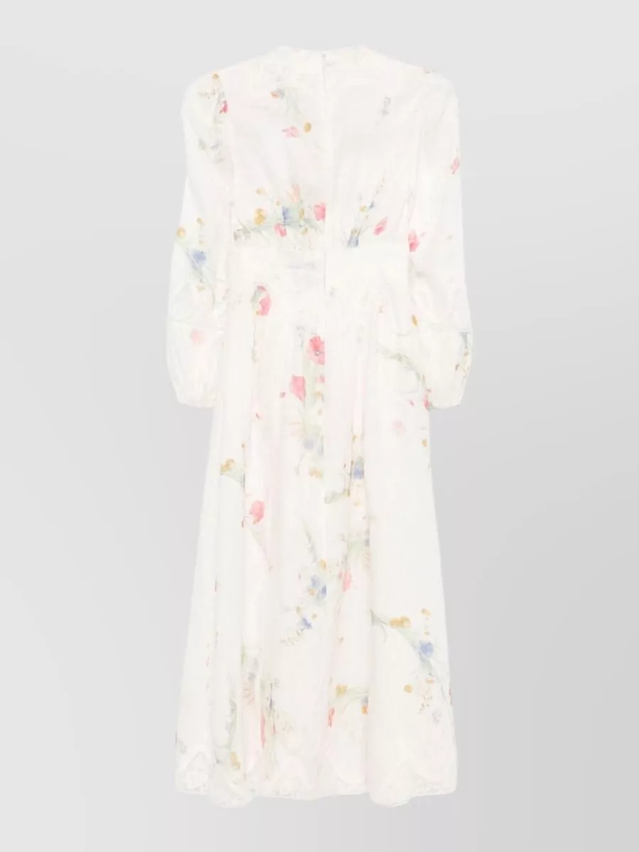 Zimmermann Linen Floral-Print V-Neck Midi Dress