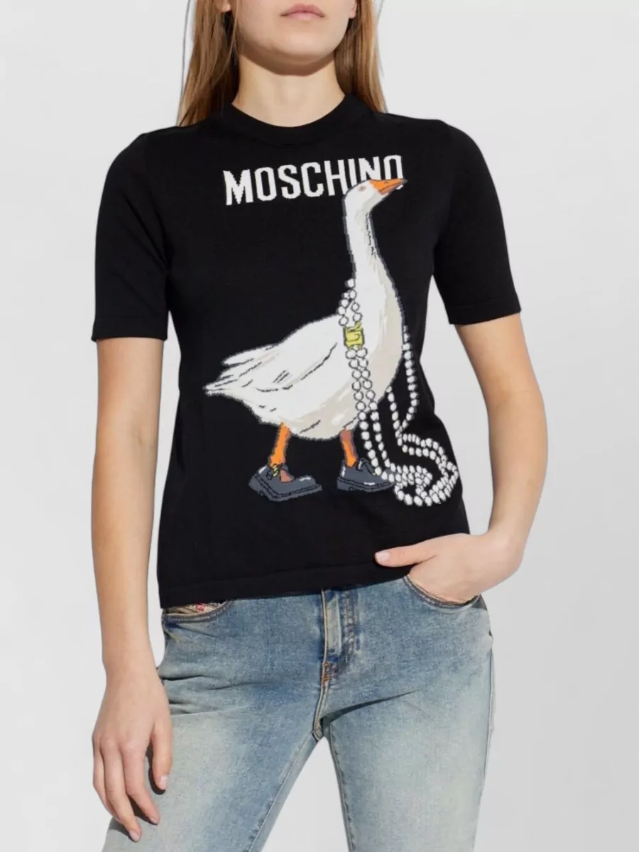 Moschino Short Sleeve Crew Neck Knit Top Goose
