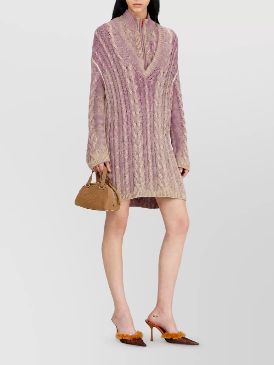 Diesel Ribbed V-Neck Long-Sleeve Knitted Mini Dress