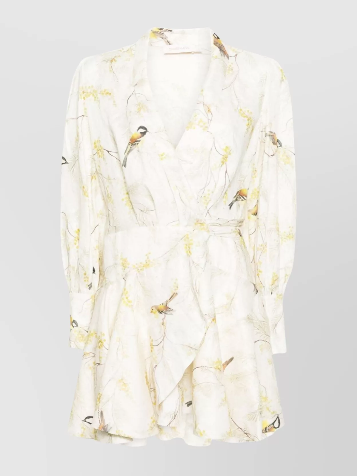 Zimmermann Linen Wrap Mini Dress With Floral Print