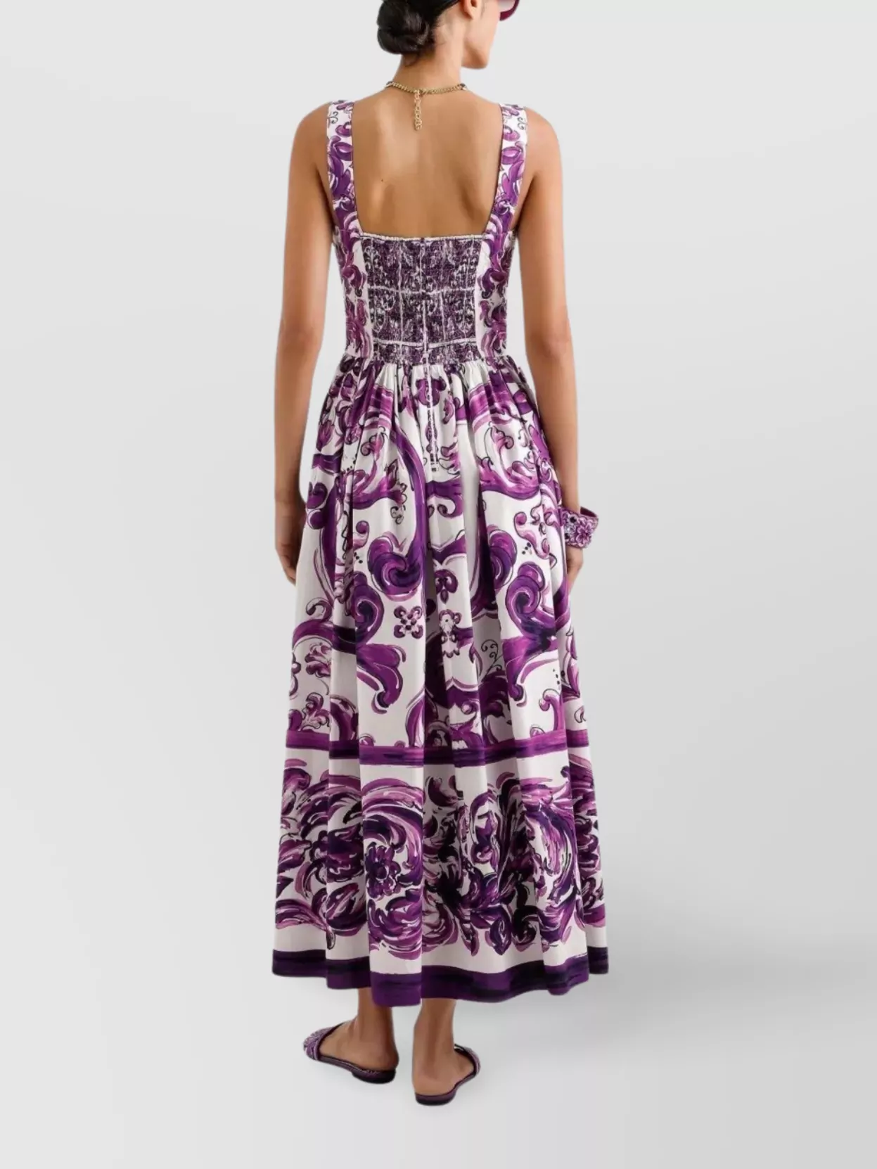 Dolce&Gabbana Printed Flared Midi Dress Sweetheart Neckline