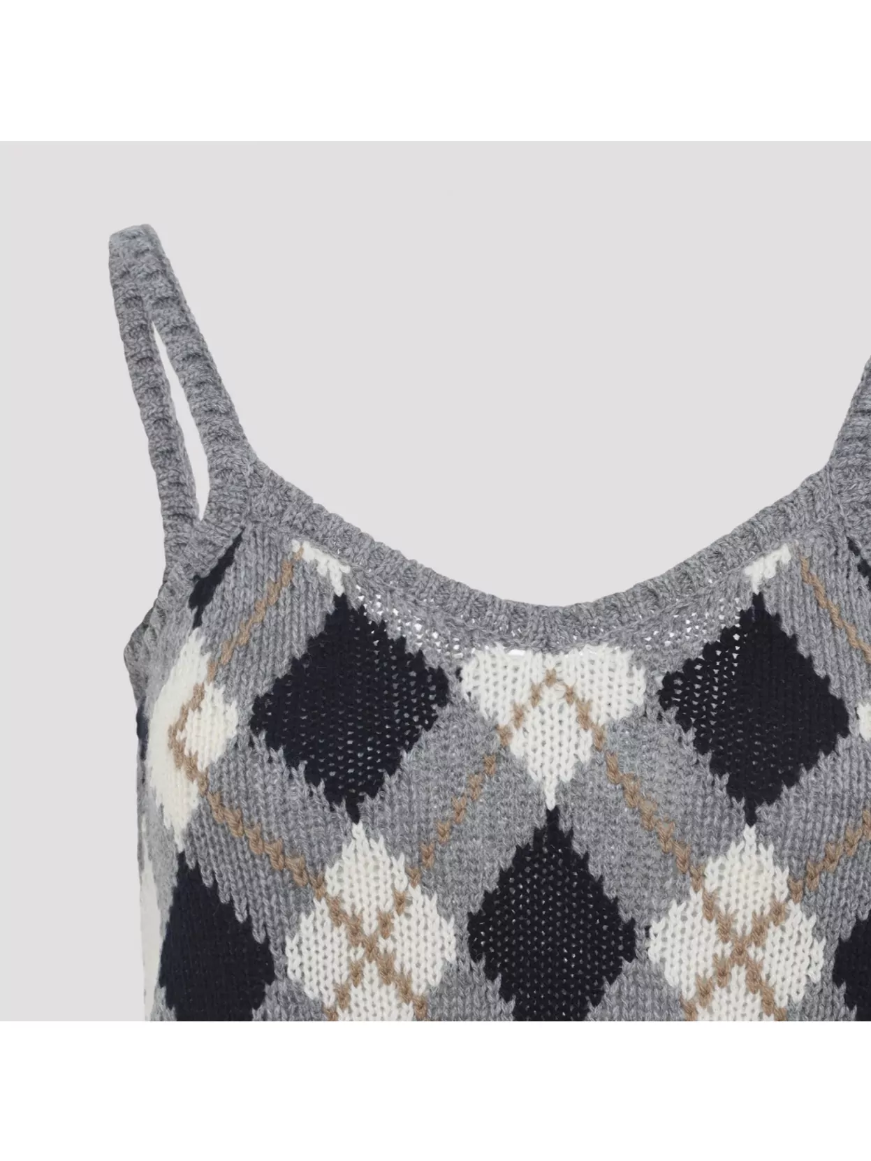 Prada Sleeveless Cropped Knit Argyle Tank Top In Gray