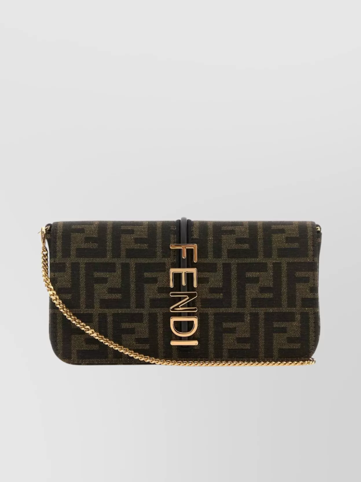 Fendi Fabric Embroidered Wallet Graphy Chain Strap In Green