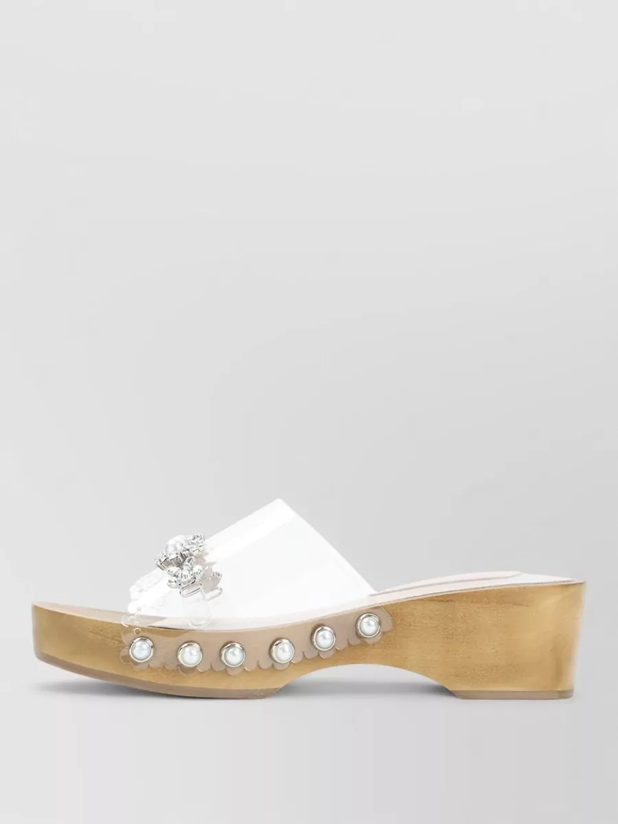 Simone Rocha Wooden Clog Sandals Clear Strap Embellishment