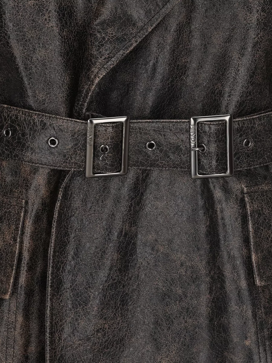 Fendi Leather Belted Trench Coat