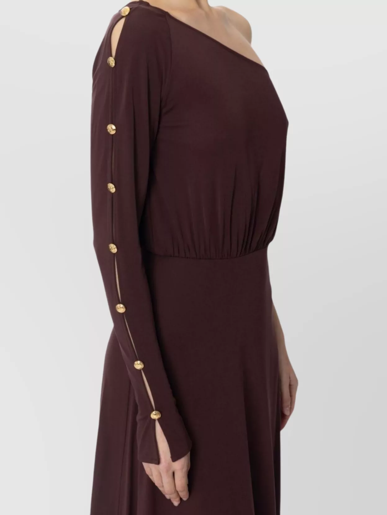 ELISABETTA FRANCHI ONE SHOULDER FLARED HEM DRESS
