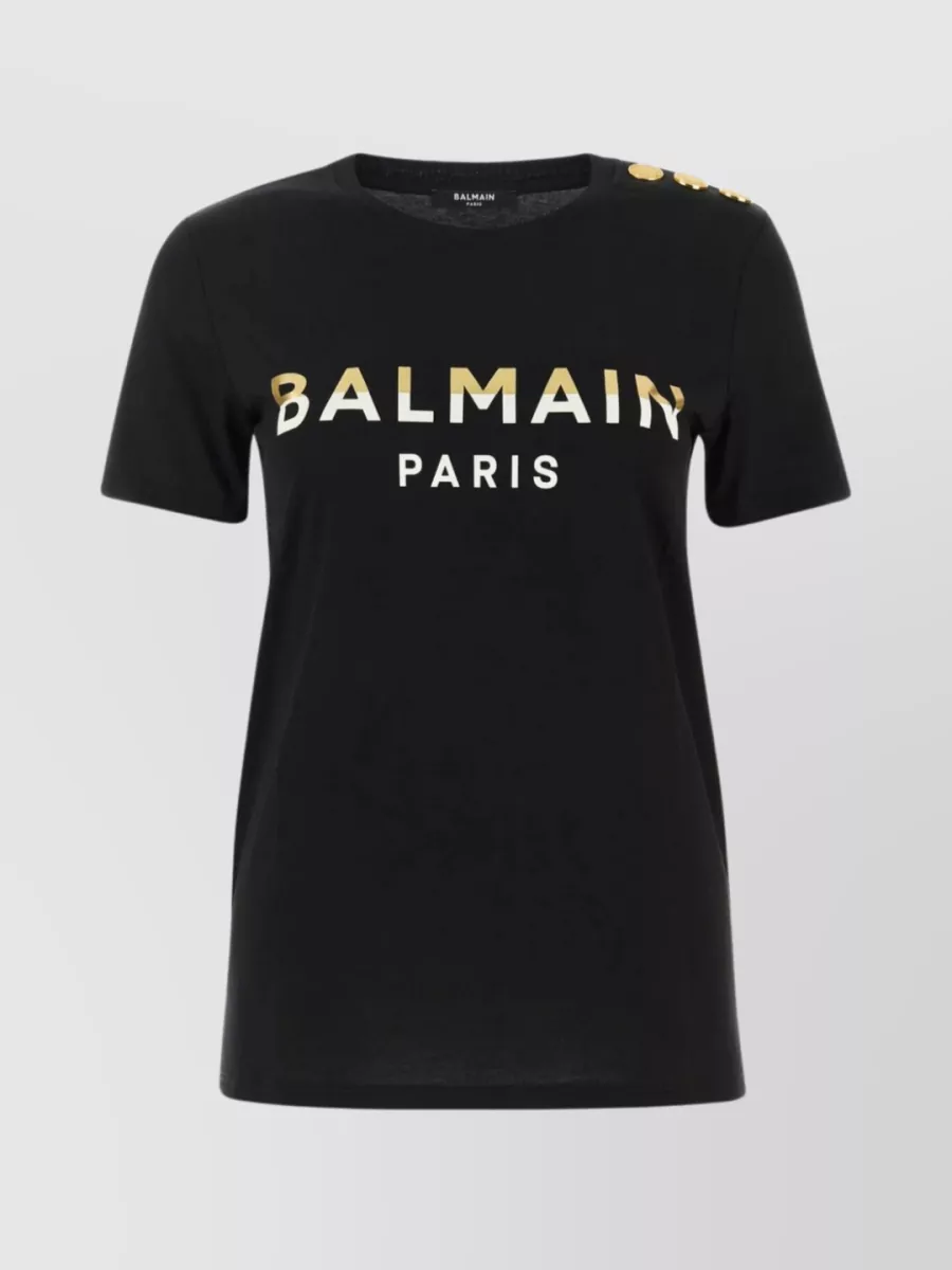 Balmain Ribbed Crew-Neck T-Shirt With Buttoned Shoulder Detail