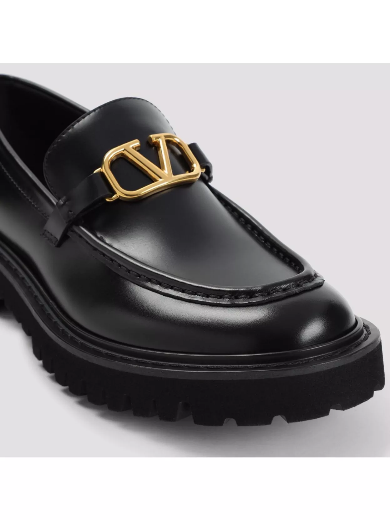Shop Valentino Leather Loafers With Chunky Sole And Embossed Stitching