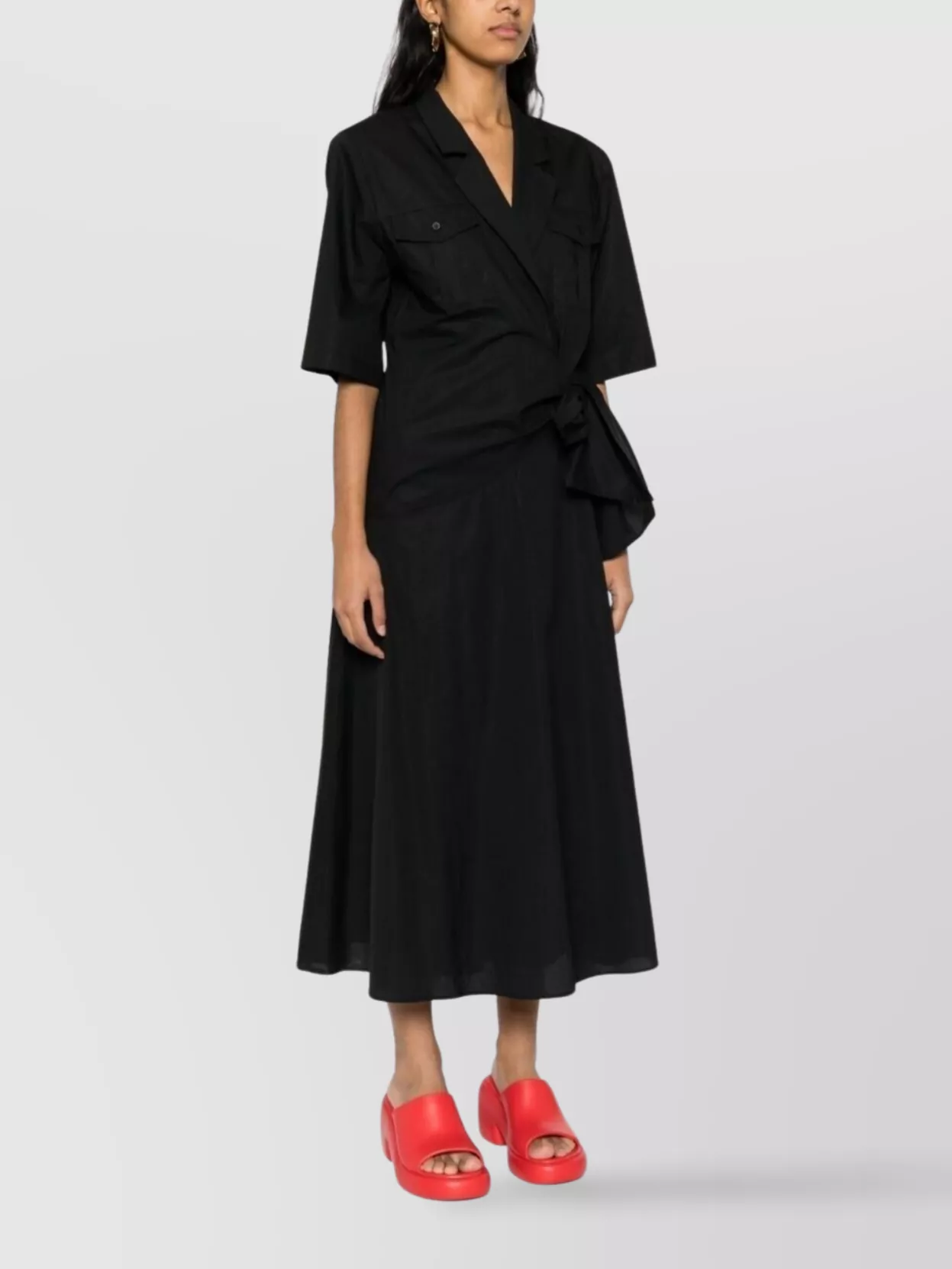 Msgm Midi Wrap Dress With Front Tie And Pockets
