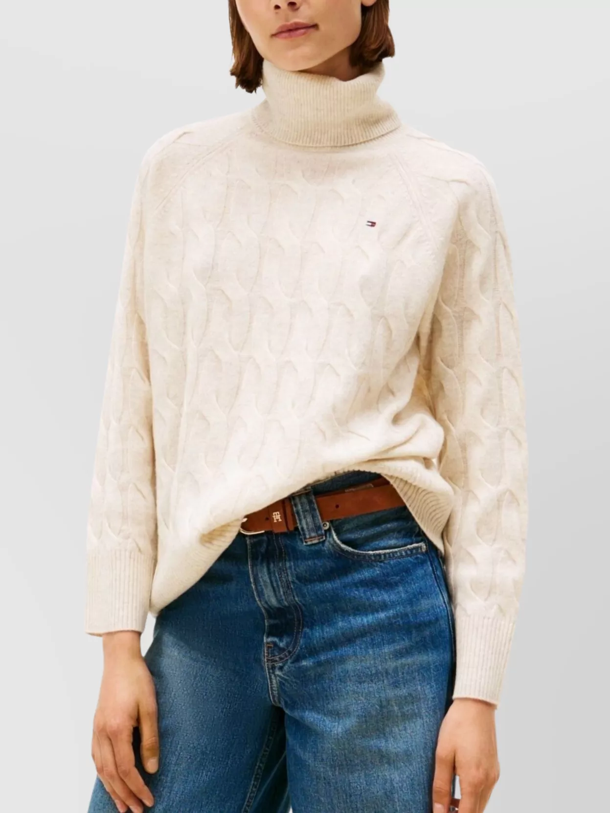Tommy Hilfiger Cable Knit Turtleneck Wool Pullover