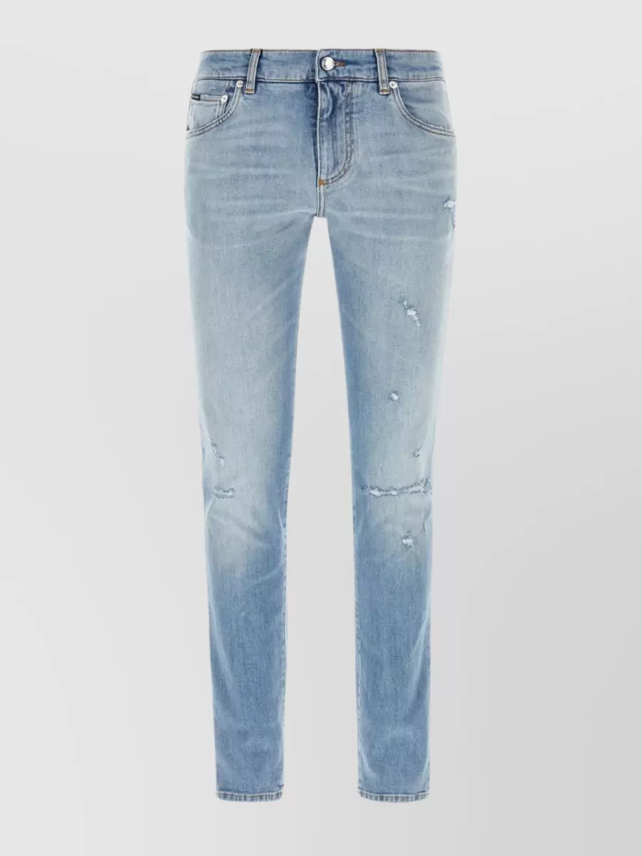 Shop Dolce & Gabbana Slim-fit Distressed Stonewashed Jeans In Blue