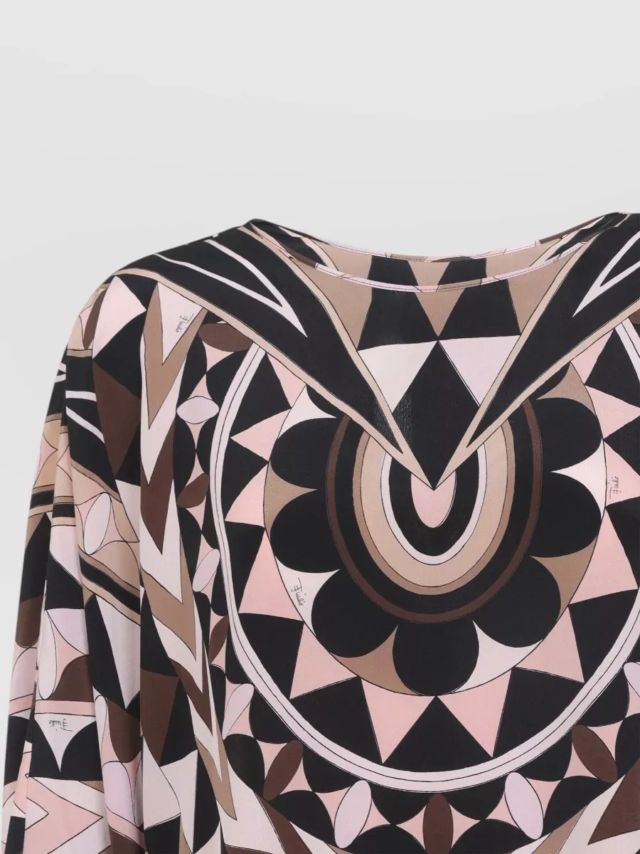 Pucci Silk Printed V-Neck Cape-Sleeve Maxi Dress
