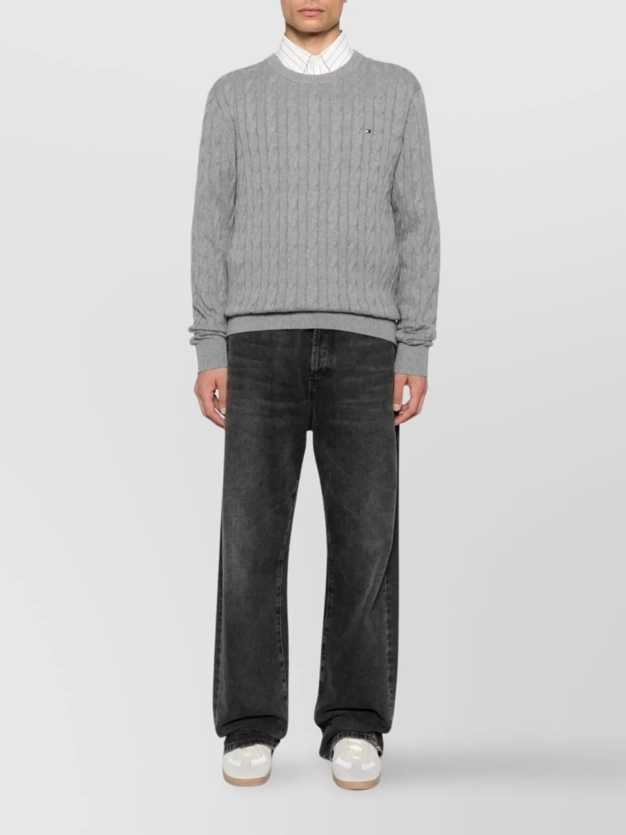 Tommy Hilfiger Textured Knit Crew Neck Sweater In Gray