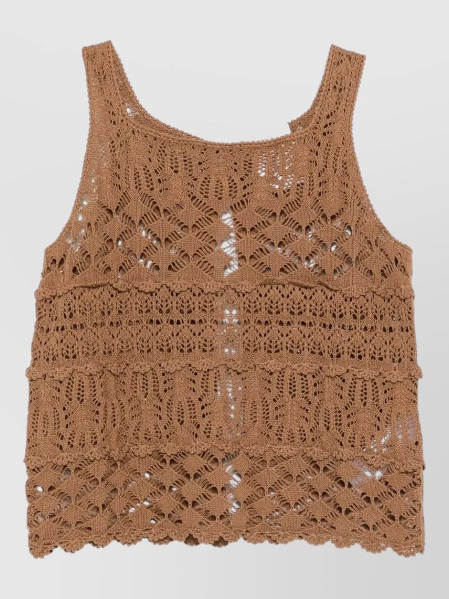 Semicouture Cotton Openwork Knit Sleeveless Tank Top