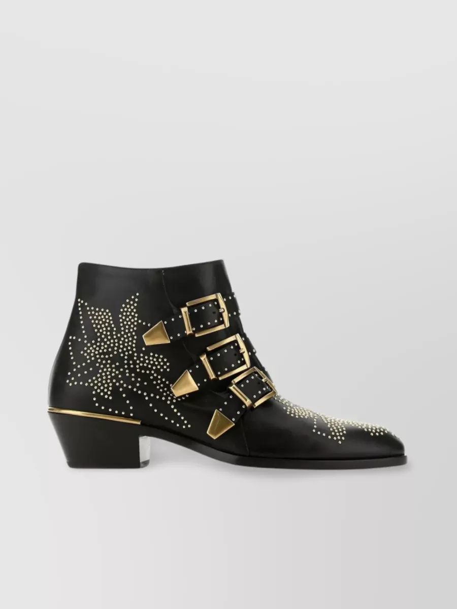 Shop Chloé Studded Nappa Leather Ankle Boots With Decorative Straps In Black