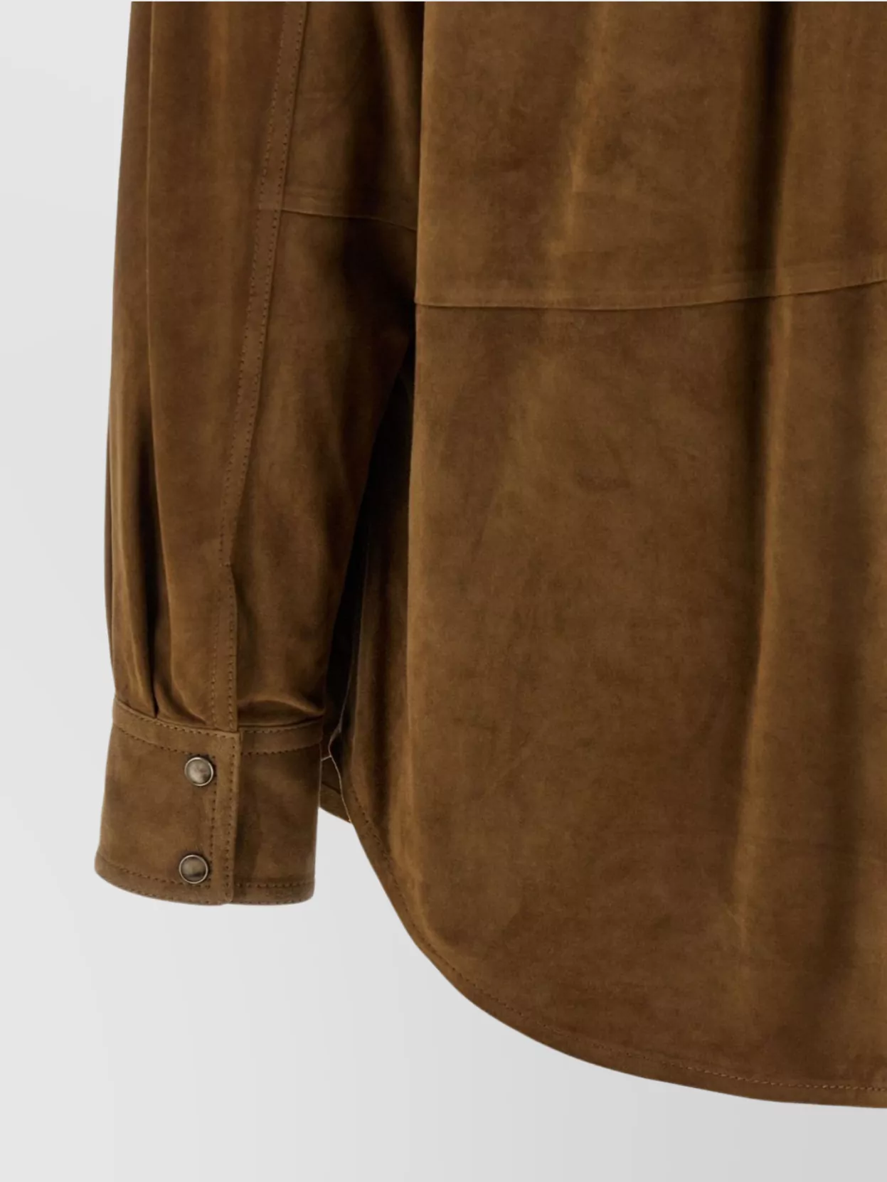 Brunello Cucinelli Long Sleeve Suede Shirt With Curved Hem
