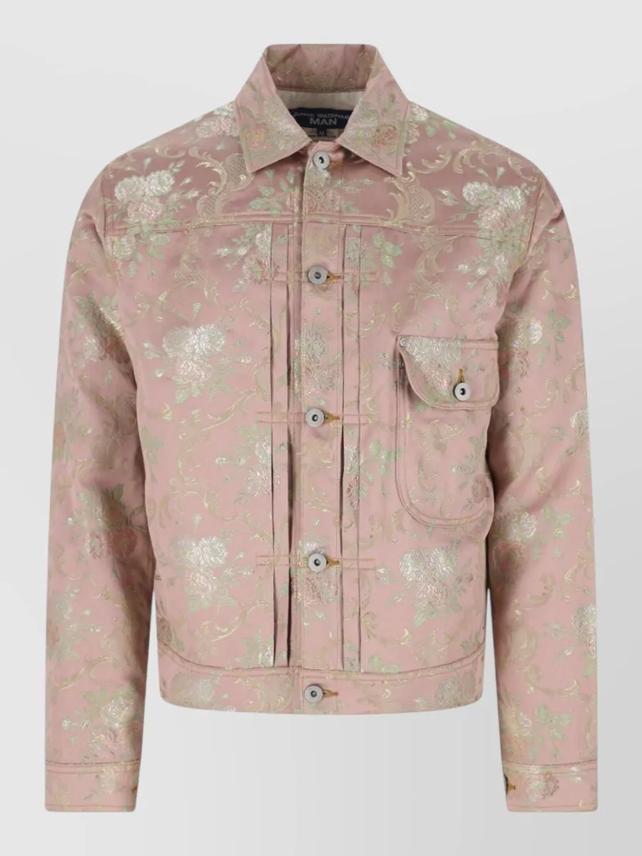 Junya Watanabe Long Sleeve Collared Coat Floral Pattern Pocket In Pink