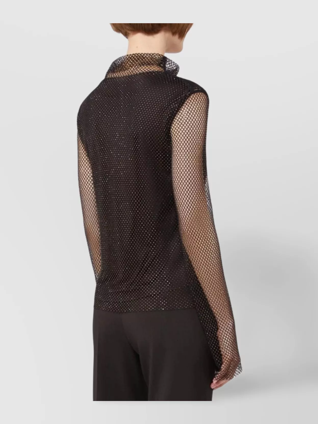 Sportmax Asymmetrical Mesh T-Shirt Rhinestone Appliqués
