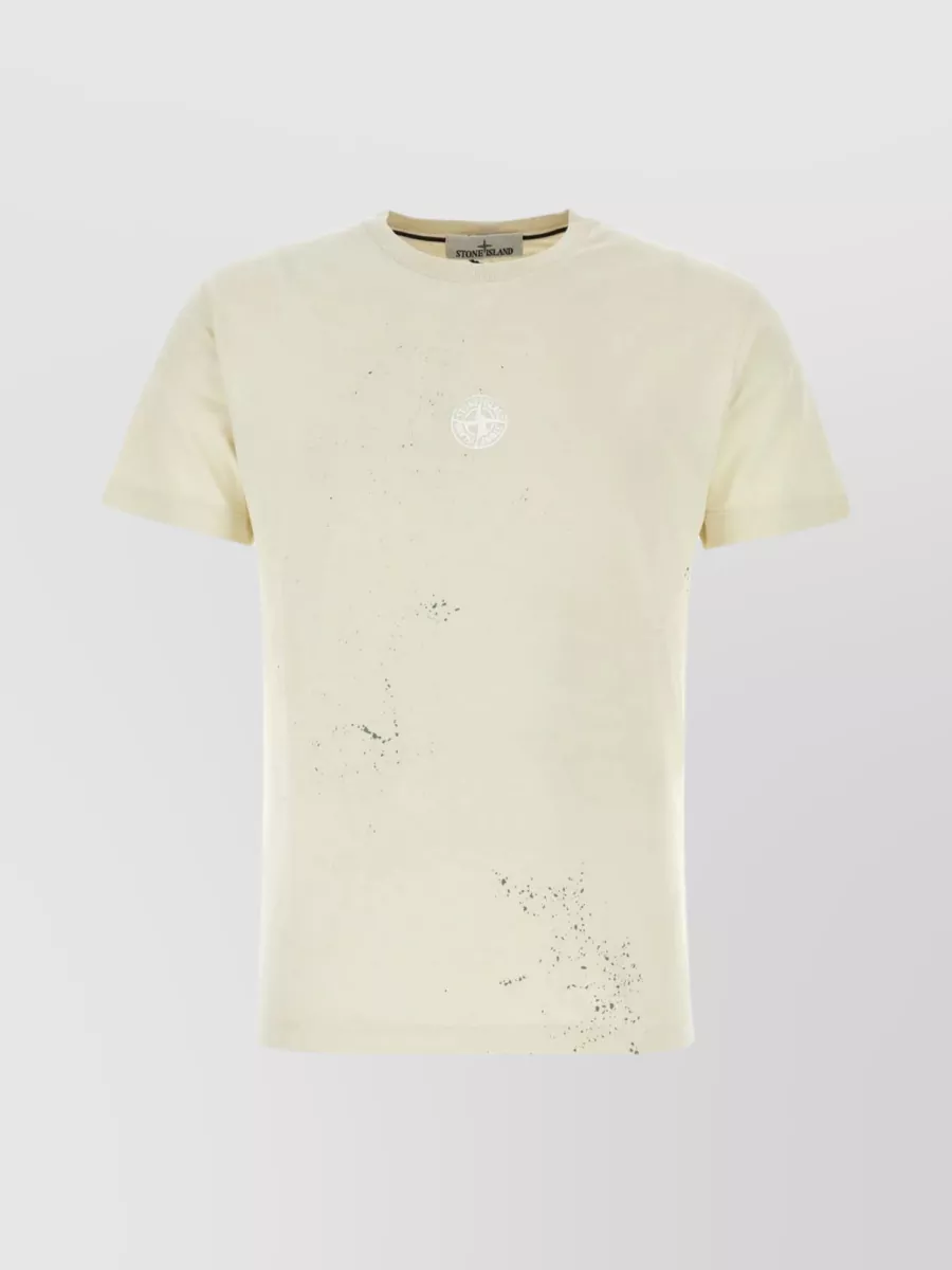 Shop Stone Island Compass Textured Cotton Crew-neck T-shirt In Beige
