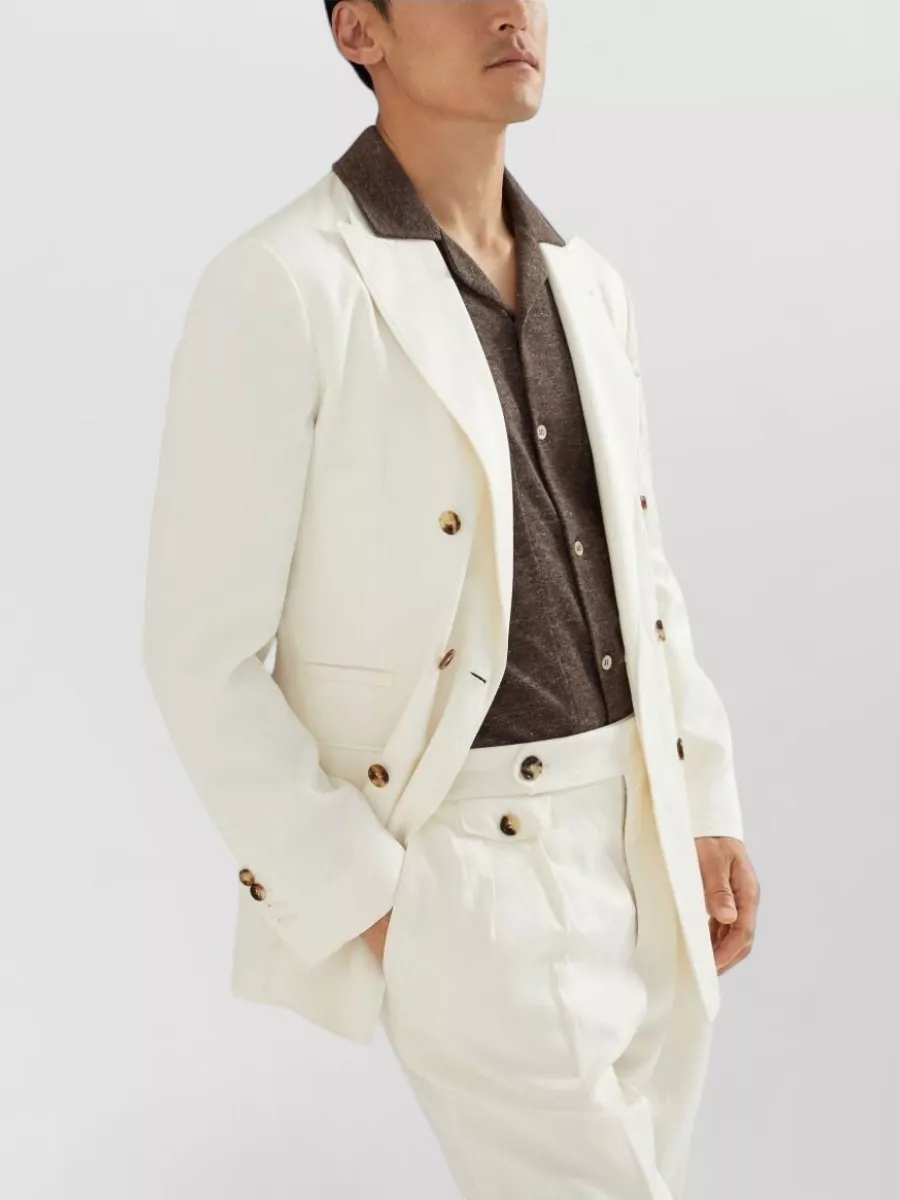 Brunello Cucinelli Linen Blend Tailored Double Breasted Jacket