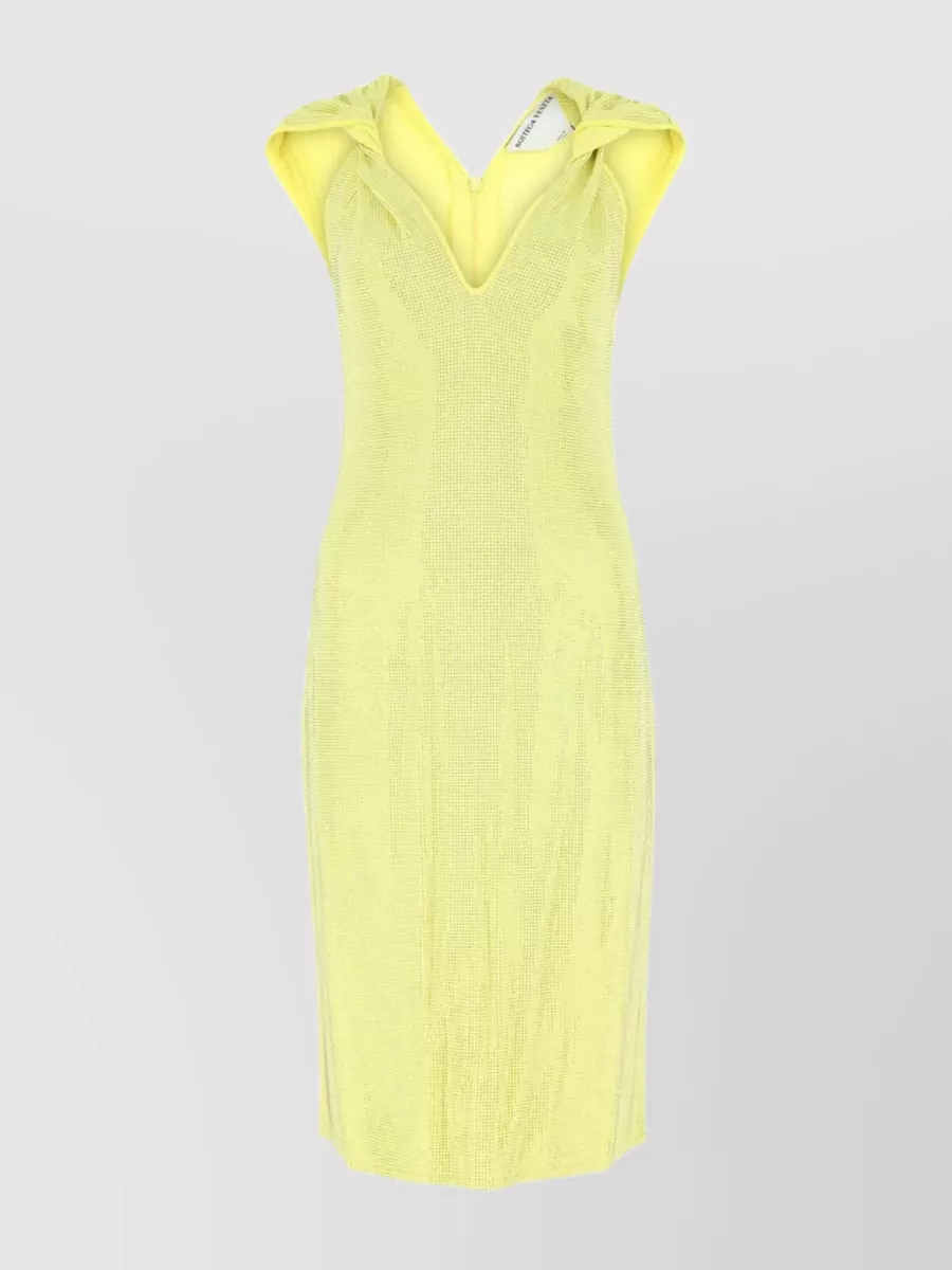 Shop Bottega Veneta Midi-length V-neck Dress With Rhinestone Embellishments In Yellow