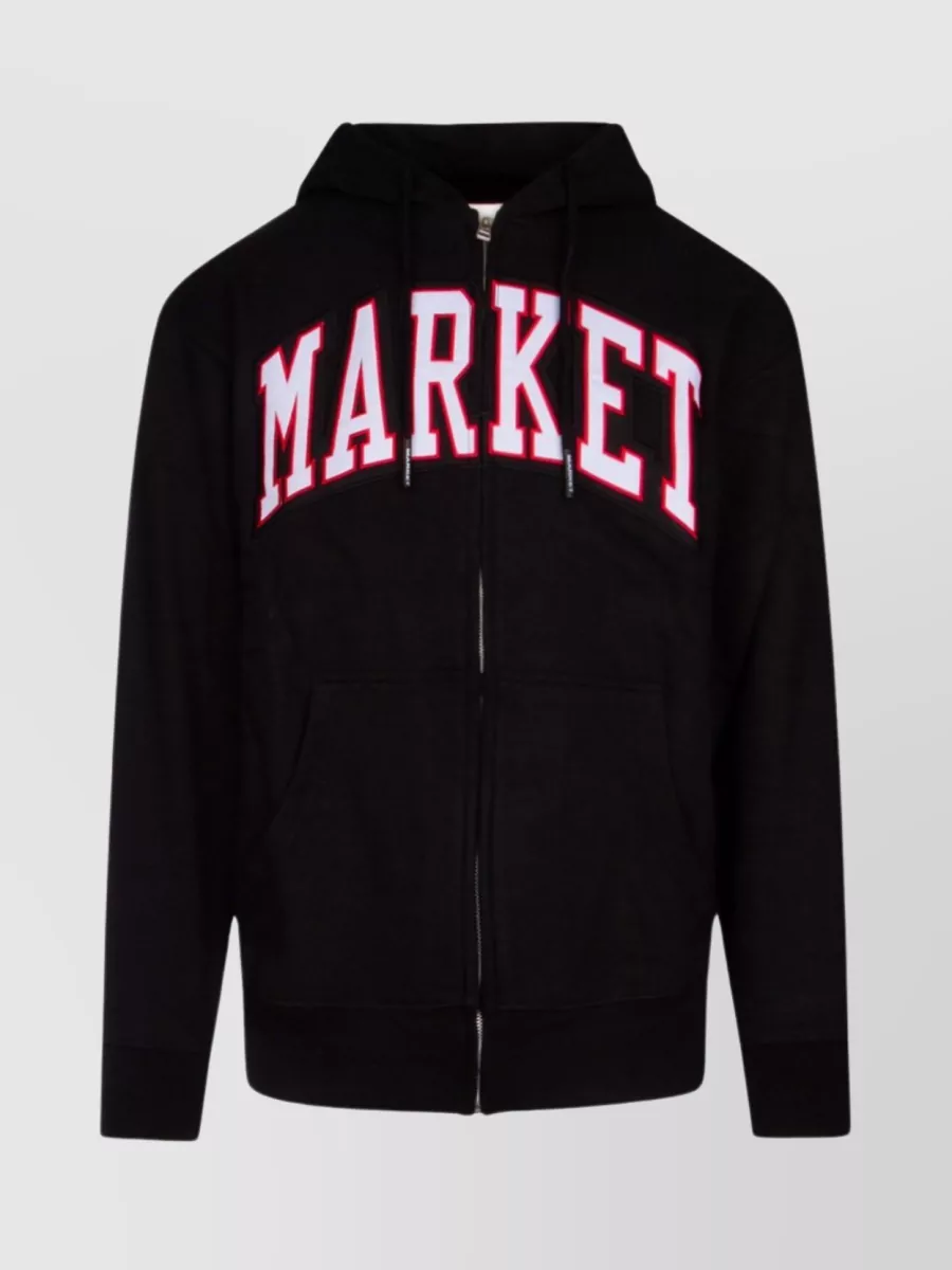 Shop Market Sweater Hooded Drawstring Pockets In Black