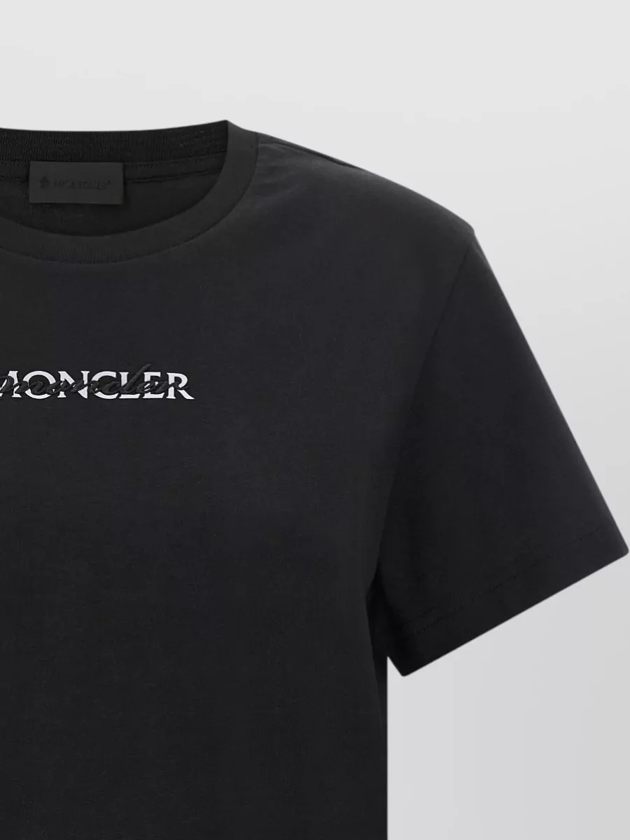 Moncler Ribbed Cotton Logo Embroidered T-Shirt