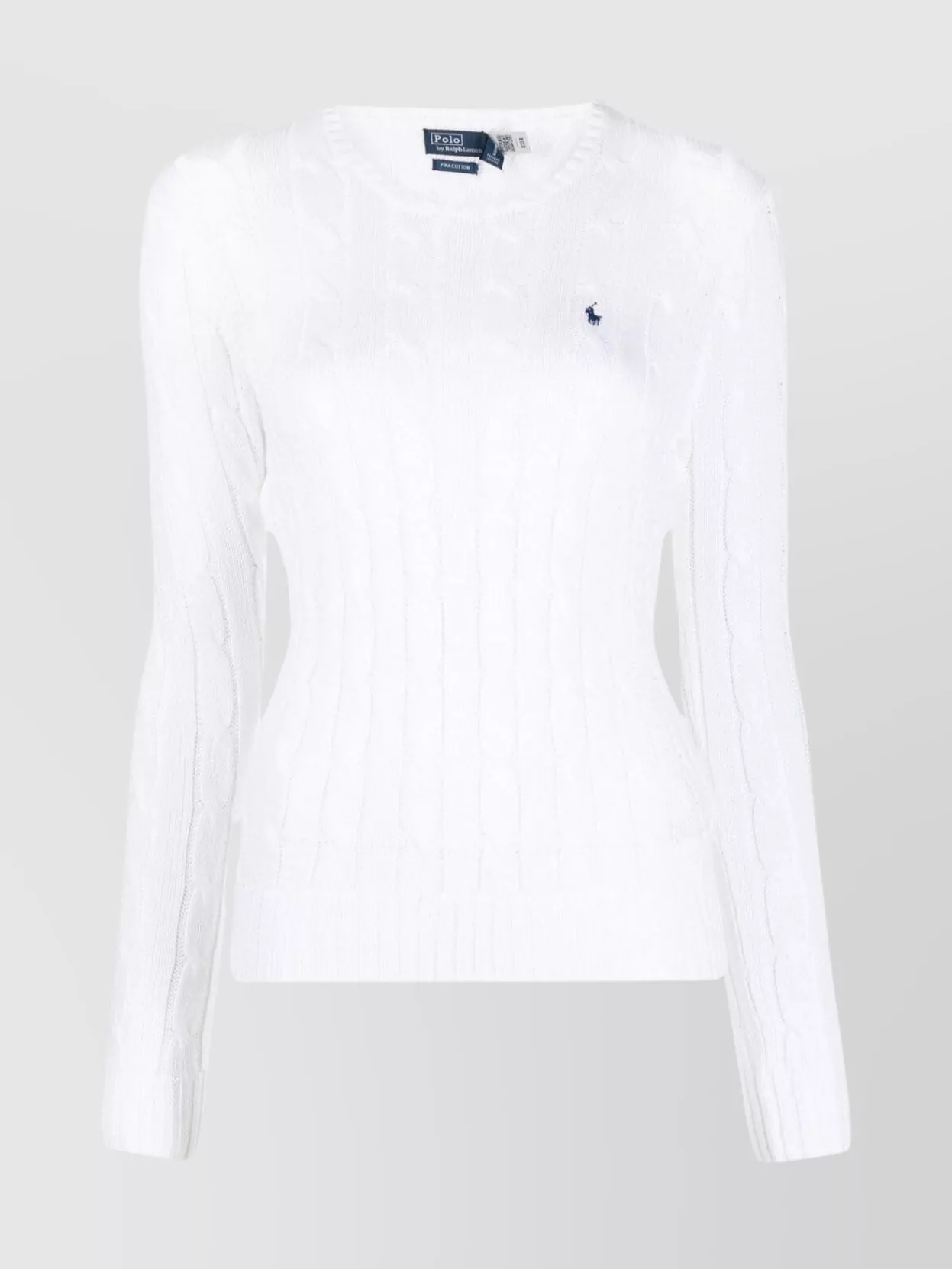 Shop Polo Ralph Lauren Classic Cable-knit Crewneck Sweater In White