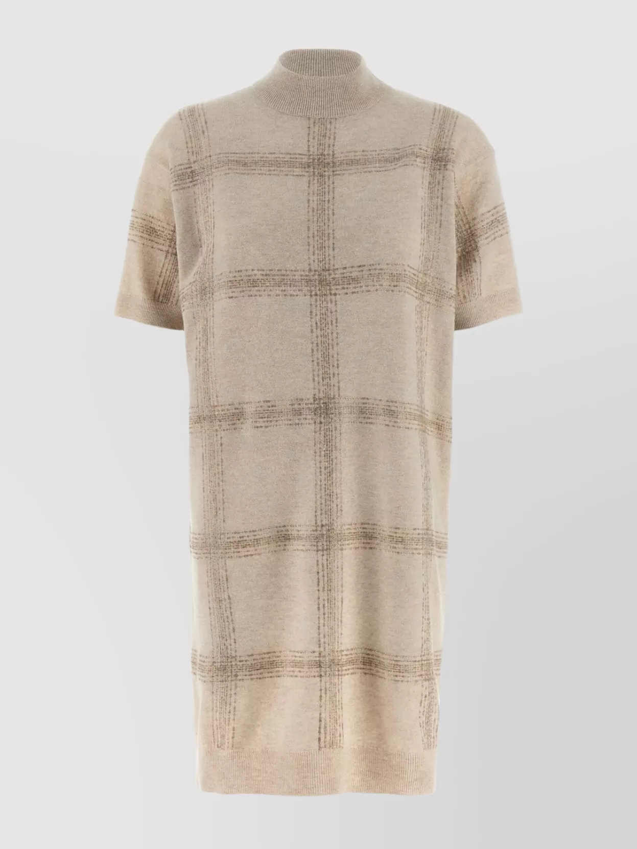 Brunello Cucinelli Knit Dress With Short Sleeves And Collar In Neutral
