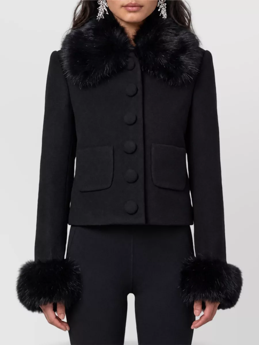 Self-Portrait Faux Fur Trim Wool Short Coat
