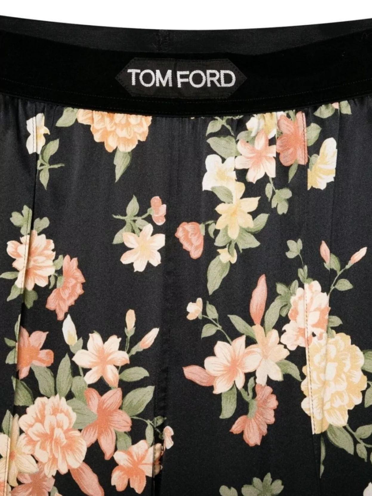 Tom Ford Wide Leg Floral Print Satin Trousers In Black
