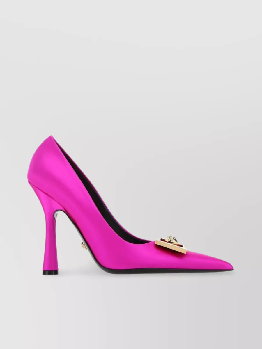 Shop Versace Distinctive Heel Satin Shoes In Pink