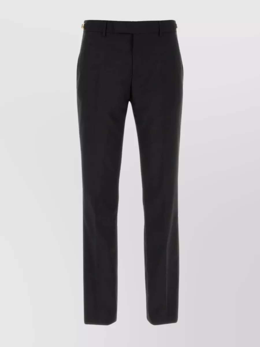 Shop Versace Tailored Wool Trousers With Embellished Buckle In Black