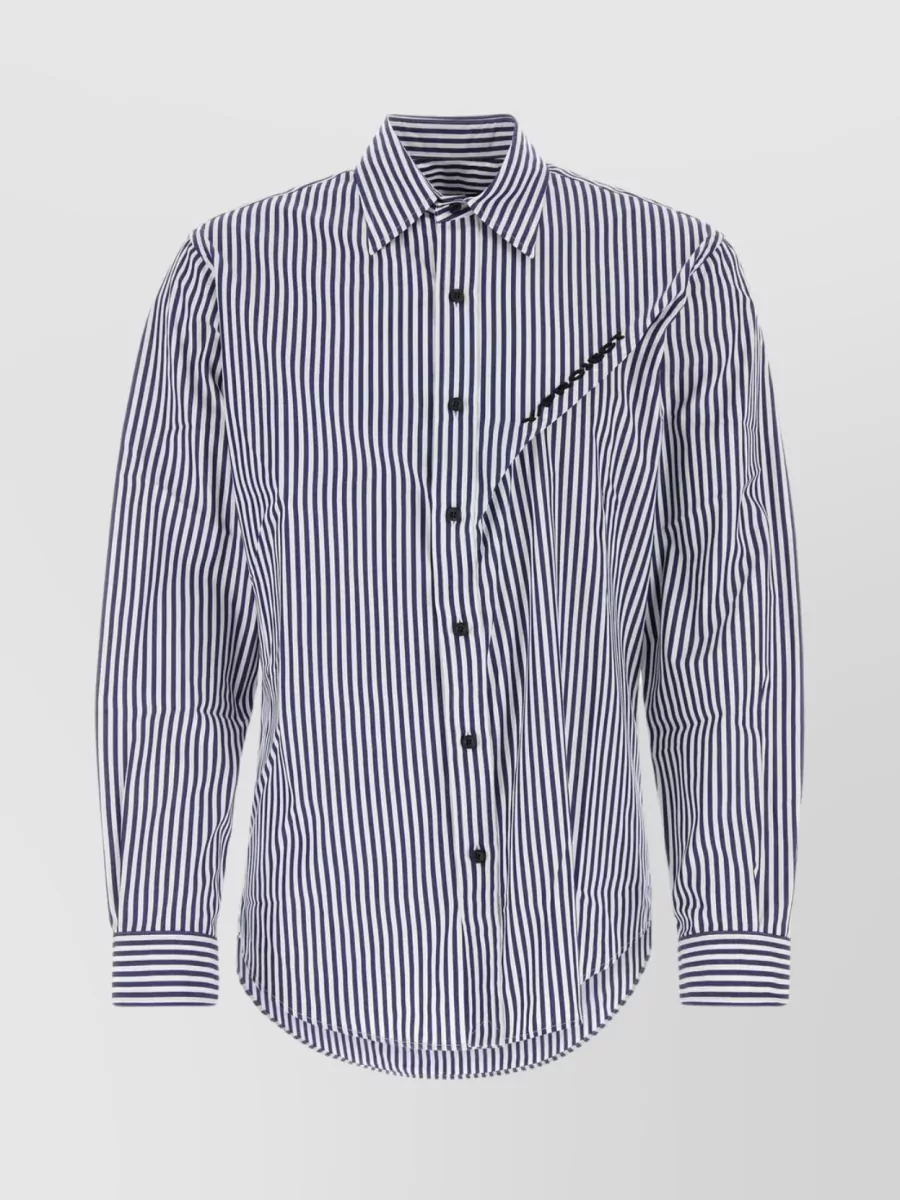 Shop Y/project Italian Collar Oversize Shirt With Striped Embroidery In Blue