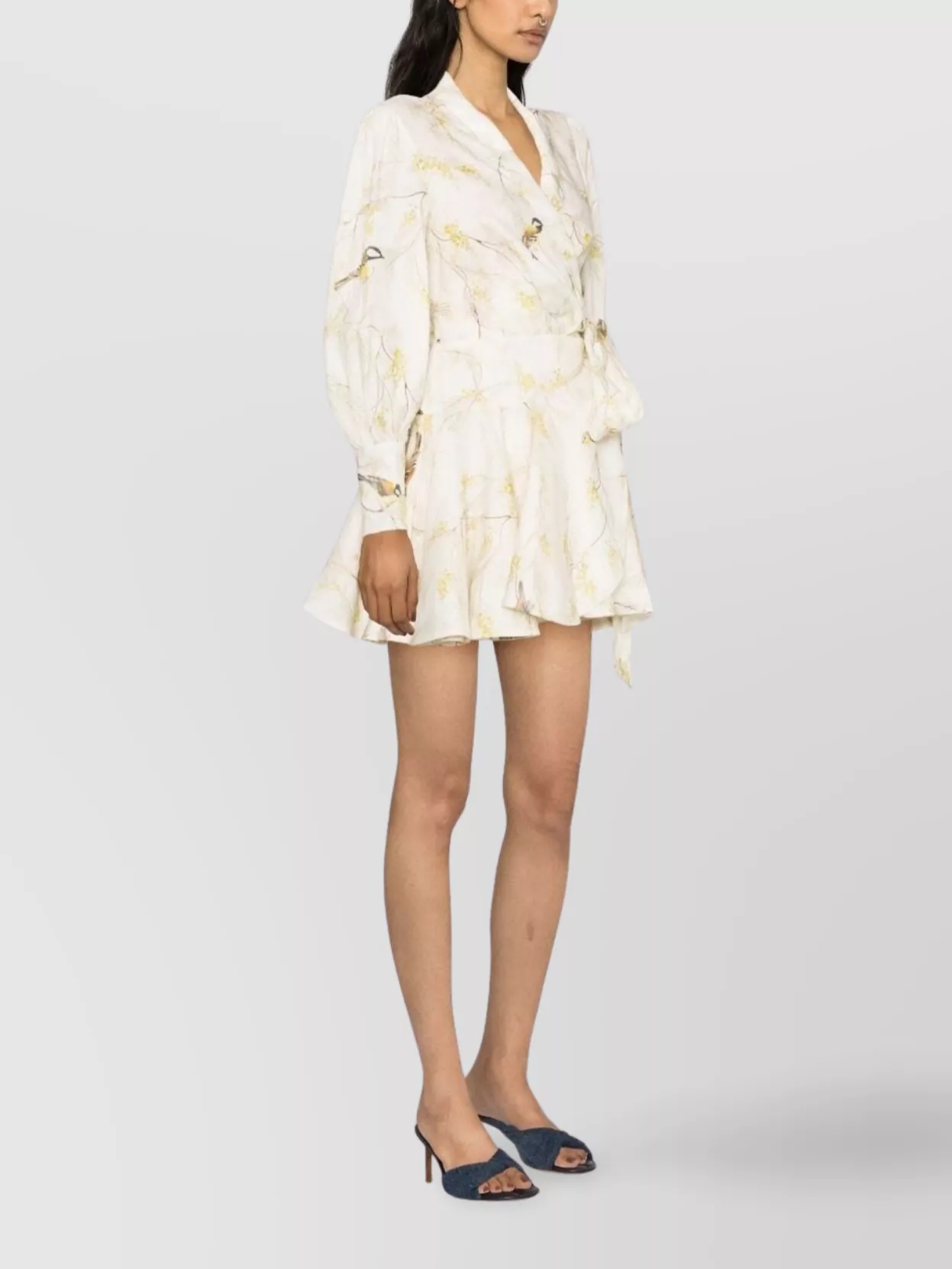 Zimmermann Linen Wrap Mini Dress With Floral Print