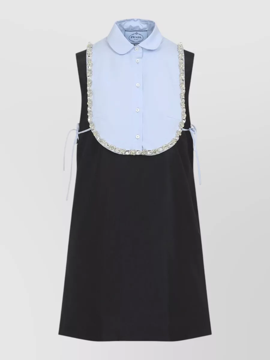 Prada silk crystal embellished bib collar mini dress