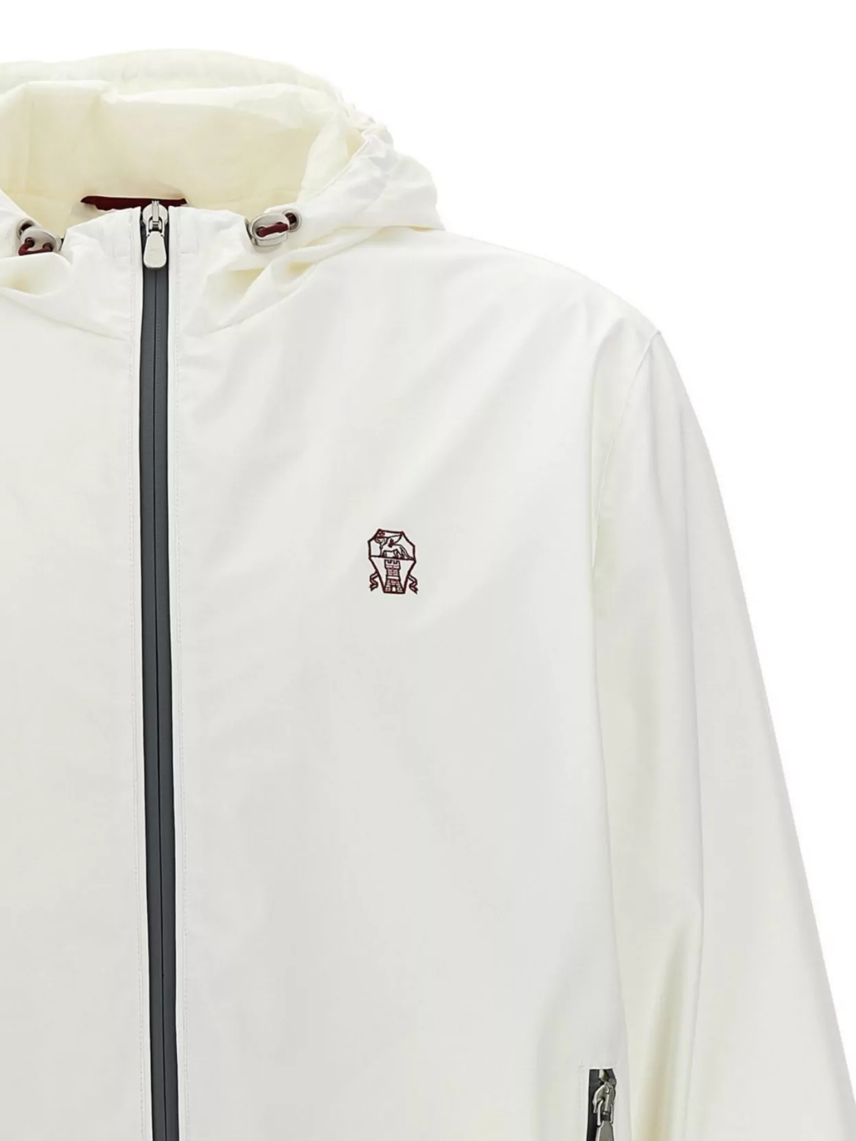 Brunello Cucinelli Waterproof Logo Jacket With Hood And Pockets In White