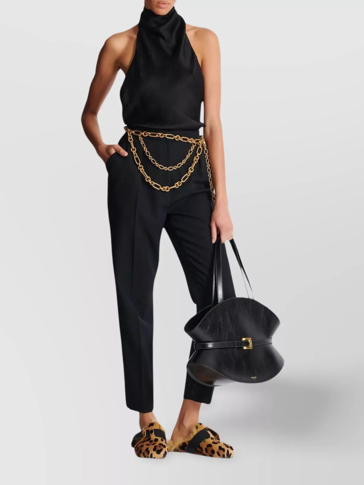 Balmain Halterneck Sleeveless Backless Draped Neckline Fitted Silhouette