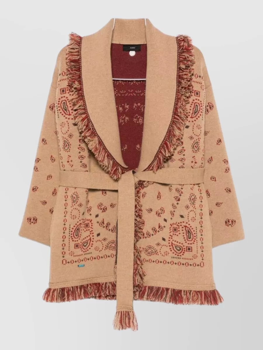 Alanui cashmere jacquard belted cardigan