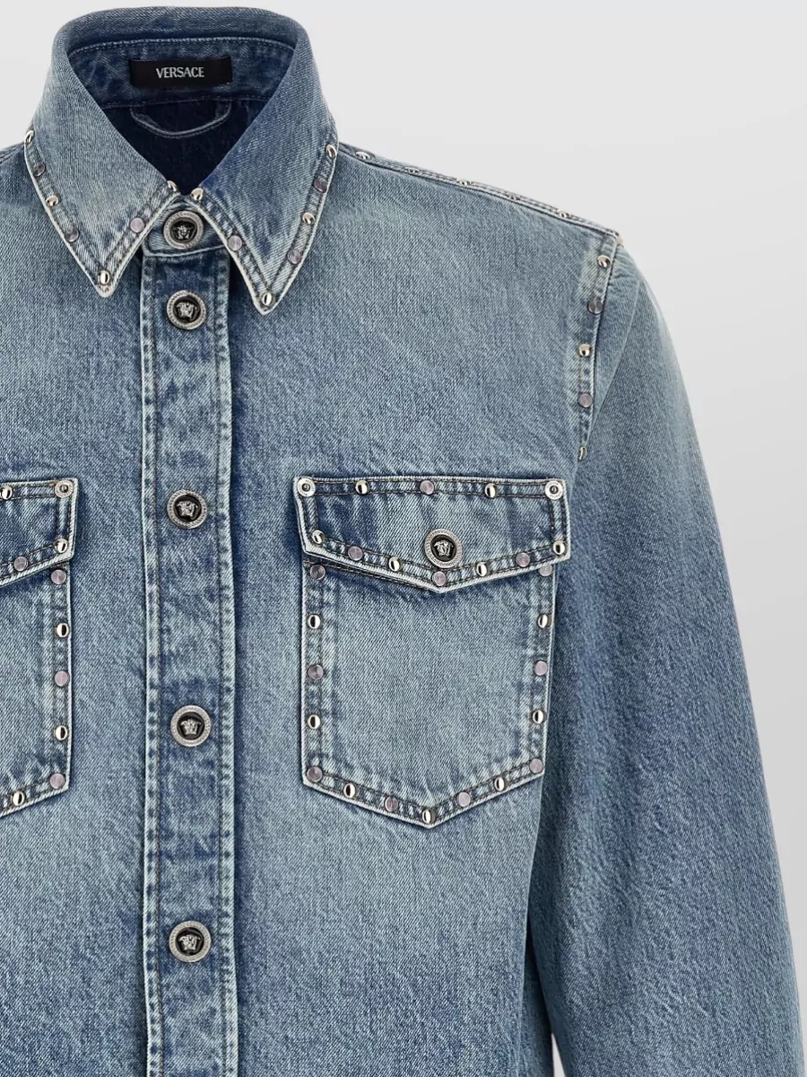 Versace Medusa Shirt Long Sleeves Front Pockets Studs