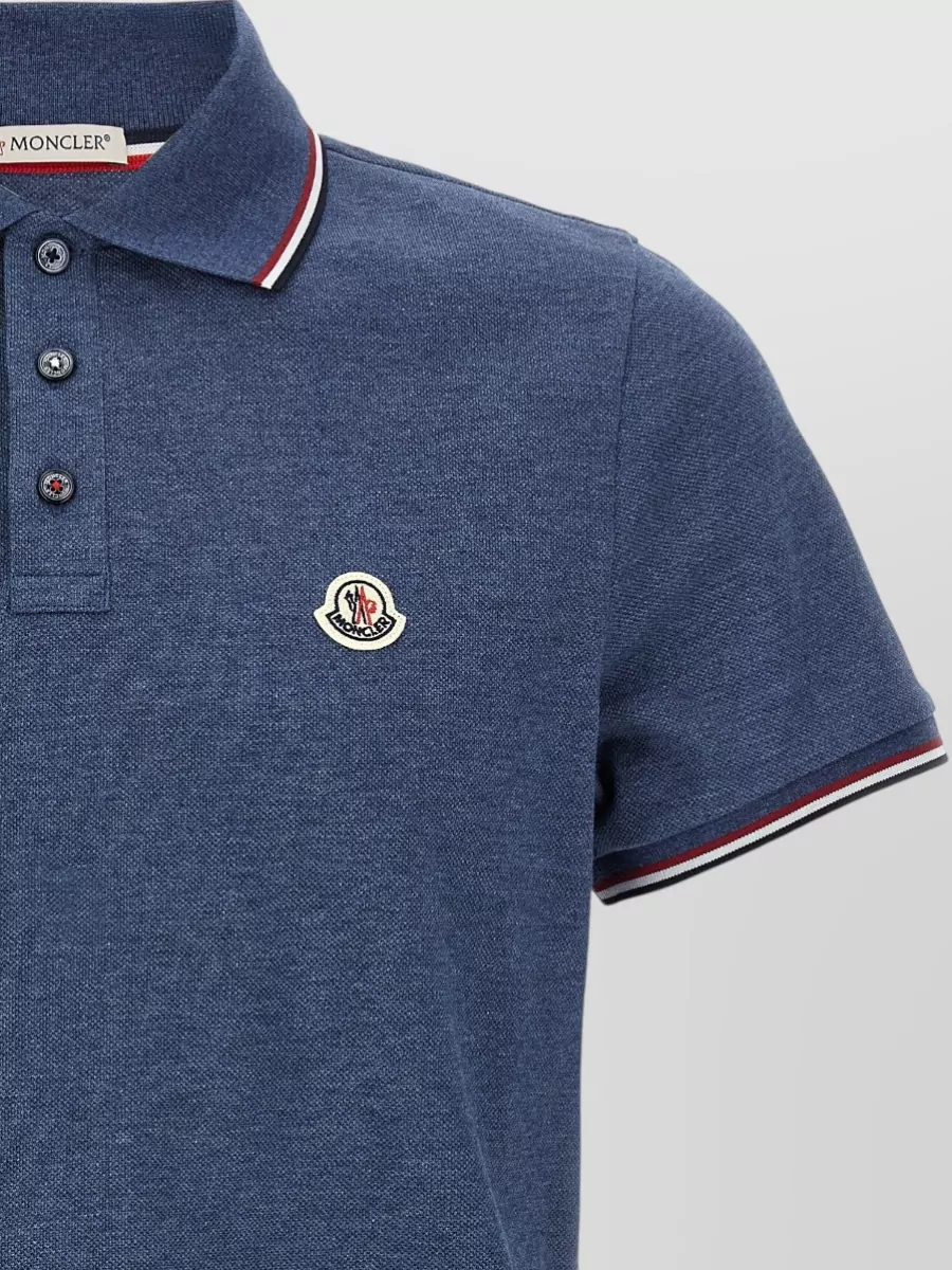 Moncler Polo Shirt Tricolor Detail Short Sleeves Collar