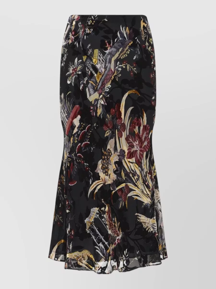 Etro silk floral animal-print velvet devore midi skirt
