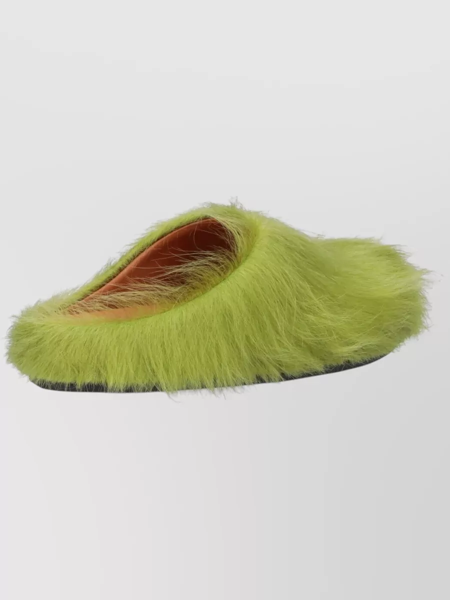 Marni Faux Fur Flat Sole Round Toe Mules