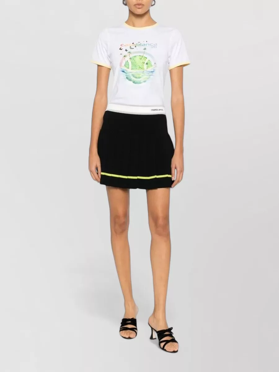 Casablanca Short Skirt Pleated Design Ribbed Waistband Trim