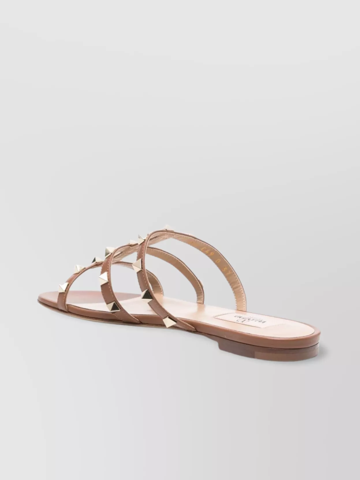 Shop Valentino Leather Sandals With Studded Straps And Flat Sole