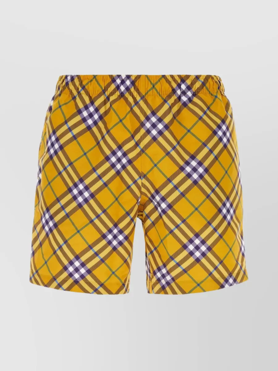 Shop Burberry Elastic Waist Patterned Swim Shorts In Yellow