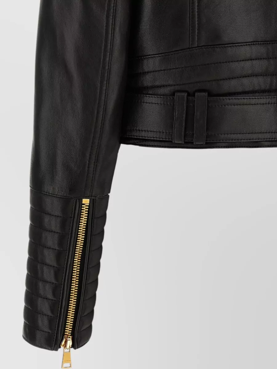 Balmain Leather Cropped Biker Jacket