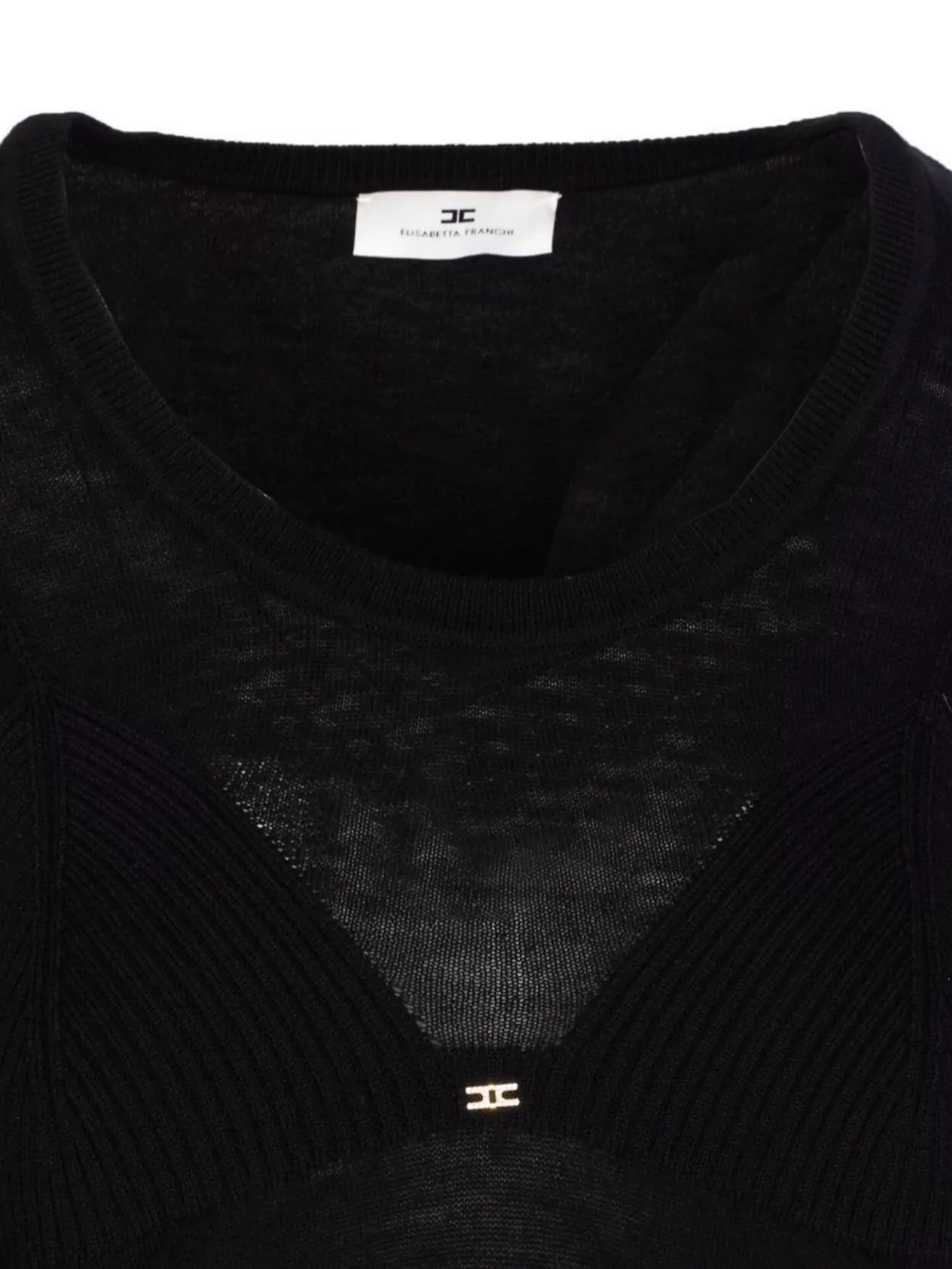 Elisabetta Franchi Long Sleeve Crewneck Knit Top With Sheer Panel