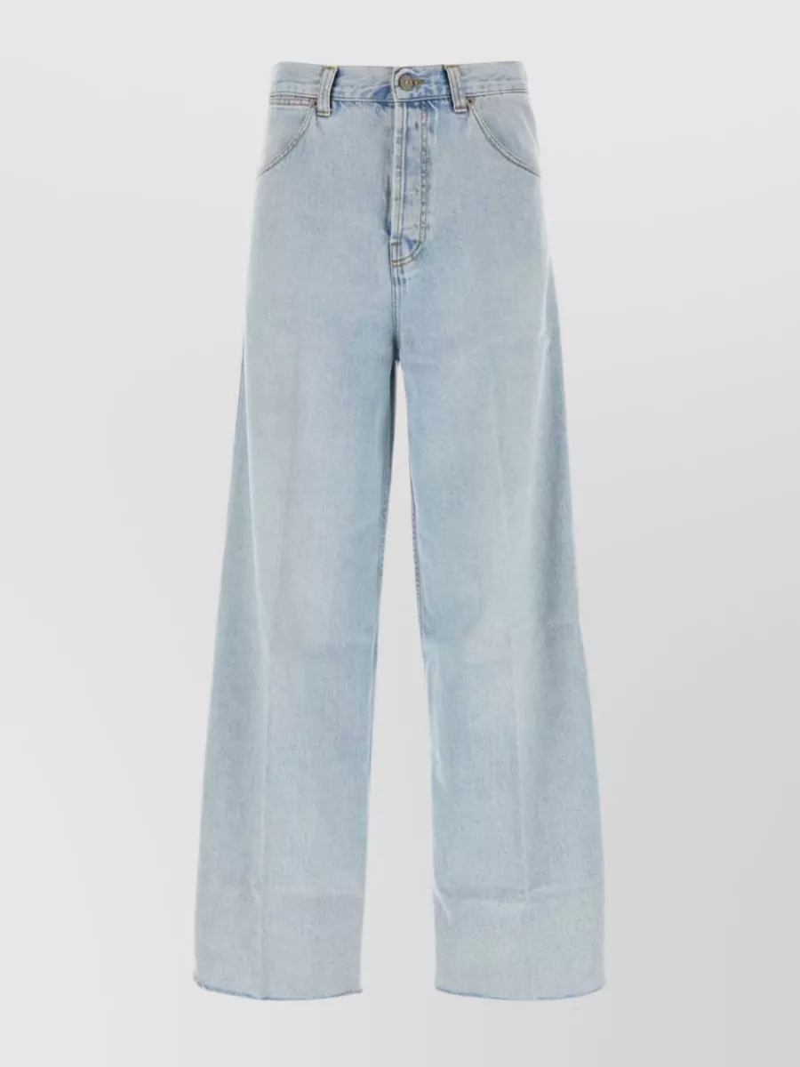 Shop Gucci Wide-leg Frayed Hem Denim Trousers In Blue