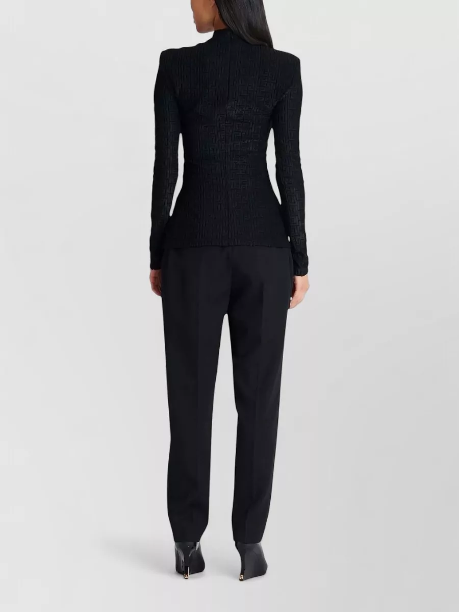 Balmain Textured Mock Neck Long Sleeve Top